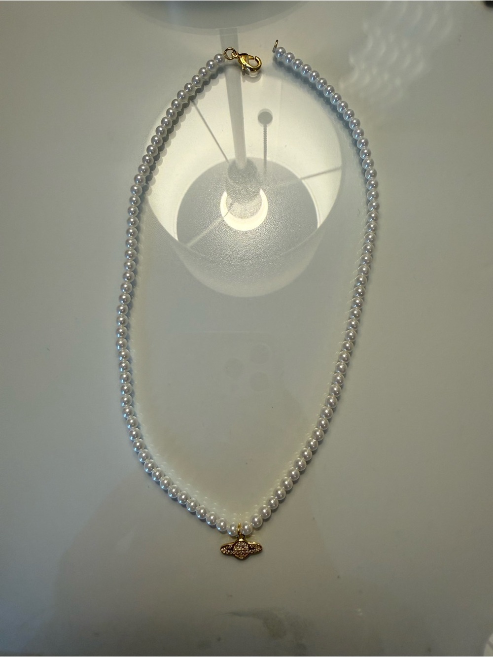 Pearl Bead Necklace with Gold Charm Pendant